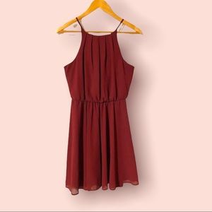 Mi Ami Dress Sz Small Chiffon Burgundy Blouson Spaghetti Straps Formal Pleated